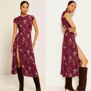 Reformation Size 0 Gavin Midi Dress Rosaline Floral NWT Wedding Brunch Party